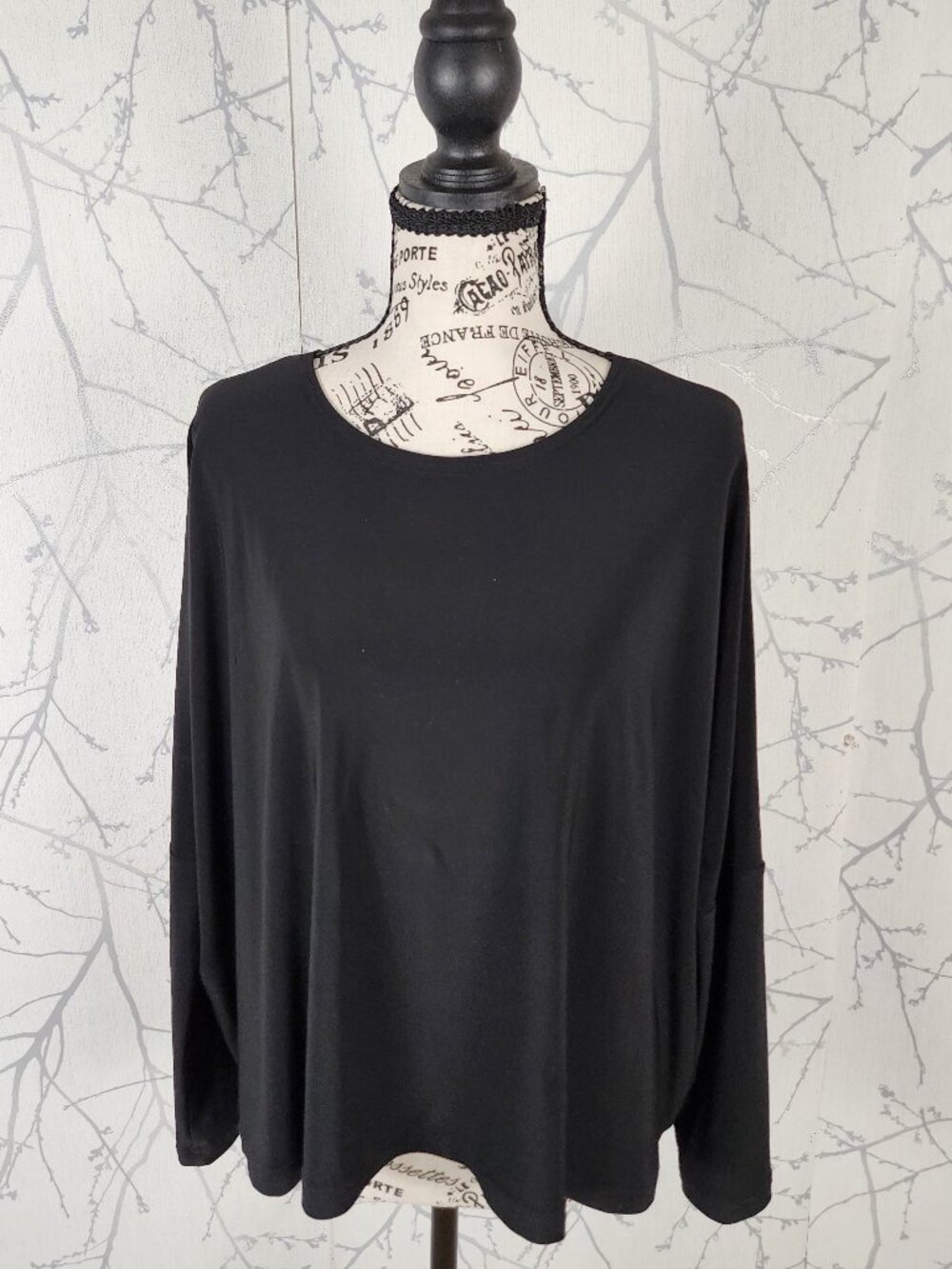 Sympli Black Slinky Stretch Jersey Loose Fit Batwing Top
